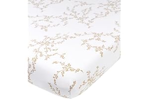 Meyco Baby Spannbettlaken für Babywiege - 40x80/90cm - Jersey Spannbetttuch - 100 % Baumwolle - Oeko Tex zertifiziert - Rundum-Gummizug, atmungsaktiv - Branches - Weiß/Sand