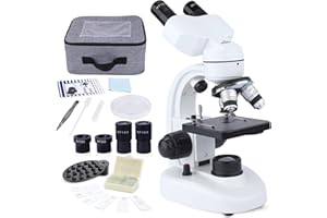 MAXLAPTER 40X-1000X Microscopio Binoculare Composto per Adulti Bambini, Microscopio con Illuminazione a doppio LED, Vetrini, Custodia di Stoccaggio, Adattatore di Telefono
