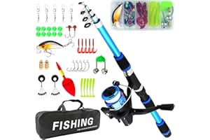 MEYAGOT Set da pesca per bambini, set di canne da pesca per bambini, 180 cm, set completo di accessori da pesca telescopici, con mulinello, set di esche portatili, telescopiche, per bambini