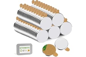 UTOMAG 100 Pezzi di Calamite Adesive 10x1mm - Forti Magneti Autoadesivi al Neodimio per Frigorifero, Scienza, Artigianato, Bacheche, Mappe, Foto, Decorazioni, Modellismo, Scuola, Cucina e Ufficio