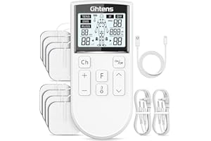 GHTENS 5 in 1 Elettrostimolatore Muscolare Professionale, Ricaricabile 80 Modalità con TENS/EMS/RUSS/IF/DIY Massaggio, 2 Canali, 16 Intensità per Alleviare il Dolore