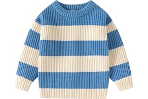 Kunyeah Maglione rotondo per bambini, a righe, morbido, caldo, invernale, autunno, per bambini, 2-7 anni