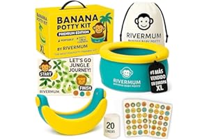 RIVERMUM® Banana Premium XL Töpfchen-Set, tragbar, für Kinder, faltbar, ideal für Reisen oder Zuhause, inklusive 20 Taschen, Aufkleber, Kallisierend und Tragetasche, (neue Größe XL, grün)
