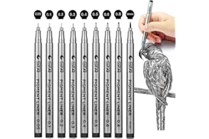 Surcotto Black Fineliner Pens - Set of 9 Fine Liners, Pigment Liner, Waterproof Micro-Pens for Bullet Journal, Technical Drawing, Office Documents, Illustration, Manga