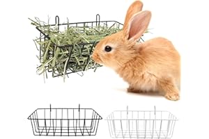 TiereCare Rabbit Hay Feeder - 2Pcs Metal Rack Hay Holder for Guinea Pig Small Animals Grass Rack for Bunny Chinchilla Cage Reduce Mess 9x4x3 Inch