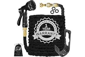 NIBOAMEU Expandable Garden Hose Pipe 100FT 3 Times Flexible Expanding Magic Lightweight Watering Hose Anti-Leakage with 3/4" 1/2" Solid Brass Fittings 8 Function Spray Nozzle (Black)