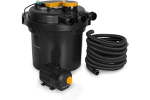 Waldbeck Aquaklar Teichdruckfilter-Set, 11 Watt UV-C Klärer, 35 Watt Tauchpumpe mit 10 m Kabel, für Teiche mit/ohne Fische bis 3000/6000 l, inkl. 5 m Verbindungsschlauch, Filterleistung: 9000 l/h