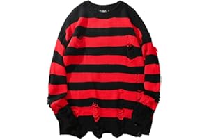 IQYU Y2K Pull vintage - Grunge - Rayures grunge - Pull rayé - Pull en tricot - Trous - Pull en tricot épais - Gothique punk - Pour adolescentes et filles - Y2K - Automne hiver - Chaud