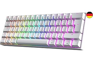 ‎GK61 GK61 Hot-Swap Mechanische Gaming-Tastatur - 62 Tasten Mehrfarbige RGB-LED-Hintergrundbeleuchtung für PC-/Mac-Spieler - ISO Deutsches Layout (Gateron Optical Brown, Weiß)
