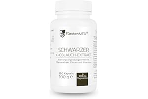 ‎FÜRSTENMED FürstenMED® 900mg Schwarzer Knoblauch Kapseln als 10:1 Extrakt = 9.000mg Reiner Schwarzer Knoblauch (Geruchlos & Fermentiert) 180 Kapseln - Black Garlic Vegan mit Chrom, Vitamin C & B1