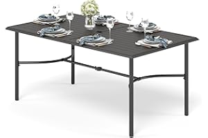 PHIVILLA Garden Table Weatherproof with Umbrella Hole for 6 People E-Coating Outdoor Patio Bistro Tables Outdoor Metal Table 170 * 96 cm Garden Dining Table Black