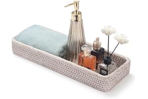 DECRAFTS Plateaux Salle de Bain en Rotin Paniers de Rangement pour Toilettes Rectangulaire (Blanc 41.5 x 15.5 x 5cm)