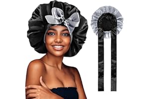 WEIPAO Silk Satin Bonnet - Silk Hair Wrap for Sleeping,Satin Bonnet for Curly Hair Sleep Cap Large Double Sided Reversible Hair Bonnet with Tie Band