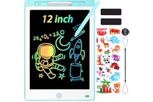 Sofore LCD Writing Tablet for Kids, 12 inch Colorful Screen Kids Drawing Board Doodle Pads Kid's Toys Birthday Present for 3 4 5 6 7 Girls Boys Learning Toys, Free Animal Cartoon Stickers (Blue)