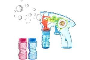 GENERIC CP Light Up Auto Bubble Gun with Friction Power - Includes 2 Bubble Refill Bottles - LED Light Show, Durable Design, Perfect for Kids and Parties! no batteries required. (Blue)
