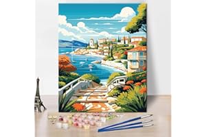 TISHIRON Malowanie według liczb, krajobraz Riwiery Francuskiej, malowanie według liczb, malowanie według liczb, zestaw do malowania według liczb, abstrakcyjne malowanie według liczb, dla dorosłych,