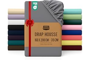 Utopia Bedding Drap Housse - Gris, 160 x 200 cm - Coupes de 35 cm pour Matelas épais - Polyester Microfibre brossée
