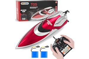 GizmoVine Ferngesteuertes Boot，Schnelle Geschwindigkeit RC Boot,25KM / H 2.4 GHZ Rennboote mit 2 wiederaufladbaren Batterien LCD Alarm bei schwacher Batterie für Jungen Mädchen Erwachsene(Rot)