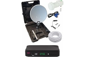 GSS Camping 35 cm Satellitenschüssel Komplettset mit Single LNB + Sat Receiver im Koffer, Sat Anlage Komplett Antenne, Wohnwagen, Wohnmobil, Camping TV, Mini Anlage, Satellitenschüssel klein