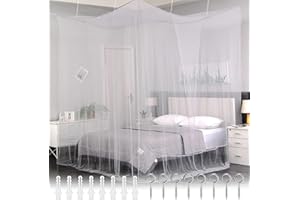 PUERHUACI letto Zanzariera matrimoniale bianca 180 x 180 x 195 cm, cielo capanna in poliestere da appendere