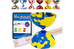 Juggle Dream Jester Diabolo Set – con Bacchette in Legno e Video di Apprendimento Online, Giocattolo da Giocoleria (Blu/Giallo)