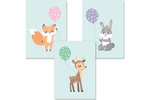 PREMYO Quadri per Camera Bambini - Set di Poster Animali Bosco - Stampe da Parete Decorazione Cameretta Neonato DIN A4
