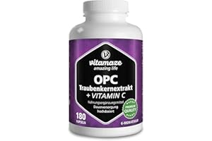 ‎VITAMAZE - AMAZING LIFE OPC Traubenkernextrakt Kapseln, zertifiziert, hochdosiert: 450 mg reines OPC, 180 Kapseln für 6 Monate, Natürliche Nahrungsergänzung ohne Zusätze, Made in Germany