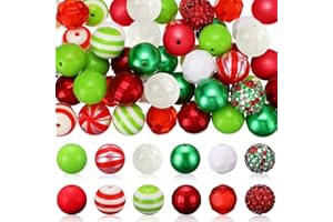 LUYANFX 50 Stück Weihnachtsperlen 20 mm, Acryl, Rund, CRAFT_BEAD, Rot & Weiß