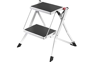 MSV - Marchepied Pliant 2 Marches en Acier - Charge 150 kg - Norme GS Sécurité - Antidérapant et Compact - Idéal Maison, Cuisine, Bureau et Bricolage - Blanc