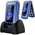 uleway 4G Big Button Mobile Phone for Elderly Sim Free Unlocked Simple Senior Flip Phone Easy to Use Basic Phones with 2.4" +1.8" IPS Screen, SOS Button, Charging Dock 1000mAh Battery (Blue)