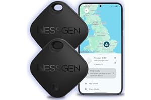 NESSGEN Android Tracker Tags (2-Pack) – Works with Google Find My Device | Bluetooth Smart Tag for Keys, Wallet, Pets, Luggage, Bike & Bags | Android-Only Item Locator with Free Case and Spare Battery | Black