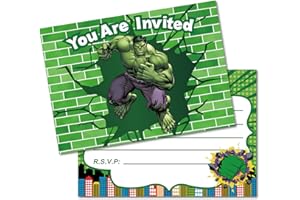 HEAWAA 20 inviti per feste di compleanno a tema supereroe per bambini, a tema Hulk, per ragazze e ragazzi, forniture per feste di compleanno
