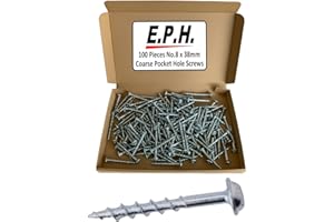 TITMAN EDGE E.P.H. Pocket Hole Screws - No.8 x 38mm, Pack of 100 - Coarse Self-Cutting Thread, Square Drive - For Softwoods & Man-Made Boards - EPHS838100C
