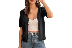 GRACE KARIN Damen Elastische Strickjacke Elegant Kurzarm Cardigan V-Ausschnitt Leichte Bolero mit Knopfleiste Eingarbige Shrug für Kleid