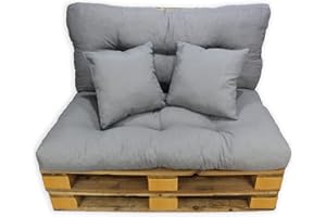 Acomoda Textil - Cojines Sofá Palets. Conjunto 4 Piezas para Palet, Asiento 120x80 cm + Respaldo + 2 Cojines. Cómodo y Elegante para Interior y Exterior, NO Incluye PALETS. (Gris)