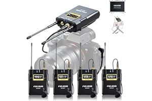 FULAIM WM500 Micro Cravate sans Fil, UHF Microphone Lavalier avec 4 émetteurs pour l'enregistrement Youtube, Interview, Vlogging, Conférence