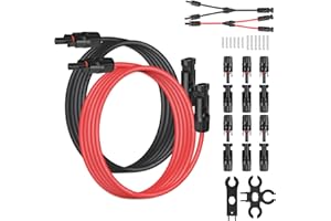 DERUXI Solar Panel Extension Cable 4mm² 16.4FT,1 Pair Y Branch Parallel Connector MMF and FFM, 6 Pairs Solar Panel Connectors with 2 Wrench for Photovoltaic Cable (5M Red + 5M Black)