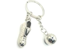 SNS Components Llavero de metal pesado con diseño de balón de fútbol y bota, color plateado, plata, M
