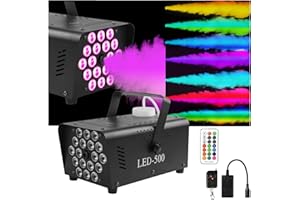 QDRECLOD Nebelmaschine 500W Mini Disco Rauchmaschinen mit 18 LED RGB Party Lichtern, Home Partymaschine mit Automatico Nebel & Funkfernbedienung für Halloween, Weihnachten, Hochzeit, Geburtstag ect.