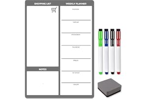 TMS A4 Veckoplanerare för kylskåp | Magnetisk whiteboard, kalender och inköpslista | För matberedning och familjeplanering