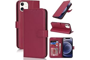 Zouzt Hülle für iPhone 12 Mini 5,4-Zoll, Stoßfestes PU Leder Handyhülle Lederhülle Klapphülle mit Kartenhalter und Standfunktion Flip Leather Wallet Phone Cover (Rot)