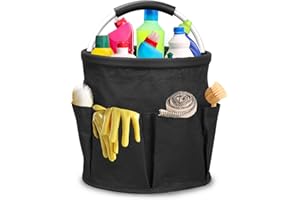 mumisuto Panier De Nettoyage Avec PoignéE, Grand Organiseur de Fournitures de Nettoyage avec Poignées et Séparateur, Sac de Nettoyage Pliable pour Jardin, Diamètre 28cm (Noir)