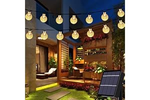 USEBER Solarne łańcuchy świetlne 24Ft 50 LED Zewnętrzne łańcuchy świetlne Ogród Kryształowa kula Dekoracyjne światła Wodoodporne wewnętrzne lampki choinkowe do domu, ogrodu, patio, imprezy, podwórka, bożego narodzenia (Ciepły żółty)
