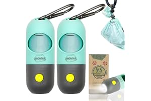 YUCHIYA Dog Poo Pickup Taschen Halter mit LED Taschenlampe| Pet Waste Bags Spender mit Bleileinenclip| Hundekot Müllsäcke Träger mit KarabinerVerschluss Elastisches Seil LR44 Knopfzellen