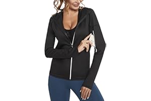 Terecey Running Jacket Women Breathable,Long Sleeve Zip Gym Tops Women Hooded,Zip Up Hoodies for Women with Thumb Holes,Sports Tops for Women with Side Pockets,for Fitness Yoga Workout S-XXL