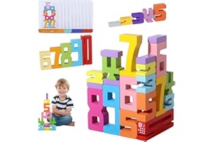 ePicsoa Number Blocks Toys for Kids, 37PCS Stacking Number Toys Puzzle Blocks Montessori, Early childhood educational building block game suitable for children over 3 years old