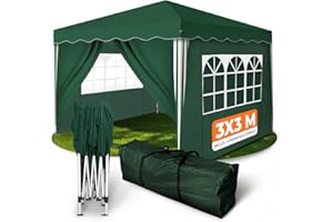 Kronenburg Tonnelle Pliante Étanche 3x3 m – Pavillon de Jardin Vert avec 4 Parois Latérales, Protection UV 50+