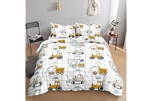 HOSIMA Bettbezug-Set für Jungen und Kinder, Cartoon-Fahrzeug, Bagger, Traktor, Druck, Bettbezug mit 2 Kissenbezügen (Bauwagen S)