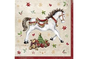‎IHR IDEAL HOME RANGE IHR Ideal Home Range - Servietten Weihnachten FESTIVE HORSE cream festliches Pferd Reiter Sattel Sterne Blüten 20 St. Lunch-Servietten 33 cm x 33 cm