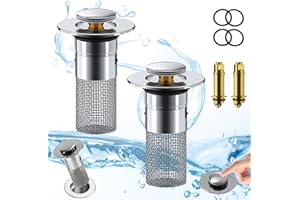 YUUFCY 2 Stücke WaschbeckenstöPsel für 34-40mm Abfluss Ablauf, Pop up Abflussstopfen Universal mit Haarsieb, Universal Pop Up Abflusssieb Dusche schnell ablaufend Für Waschtisch (2 STK)